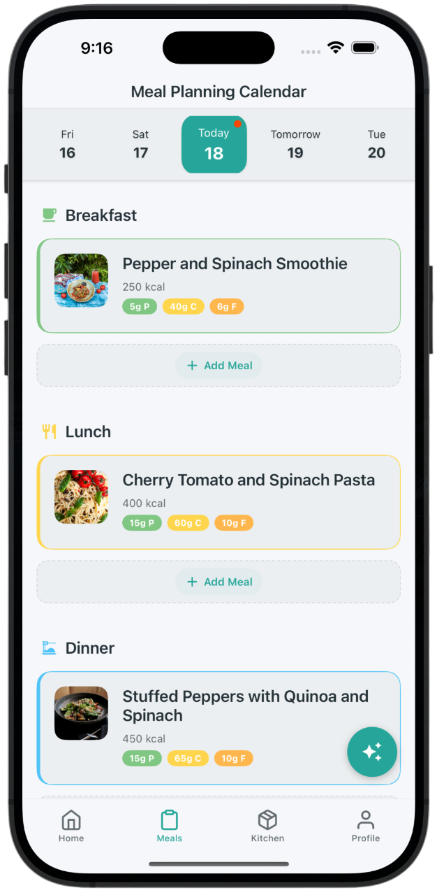 Dietrack suggesting macro-aware meal ideas to close the day's protein gap.